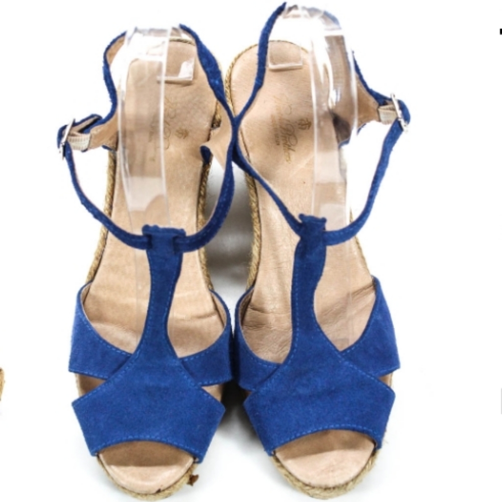 BROOKS BROTHERS OPEN TOE T STRAP ESPADRILLE WEDGES - Picture 2 of 5